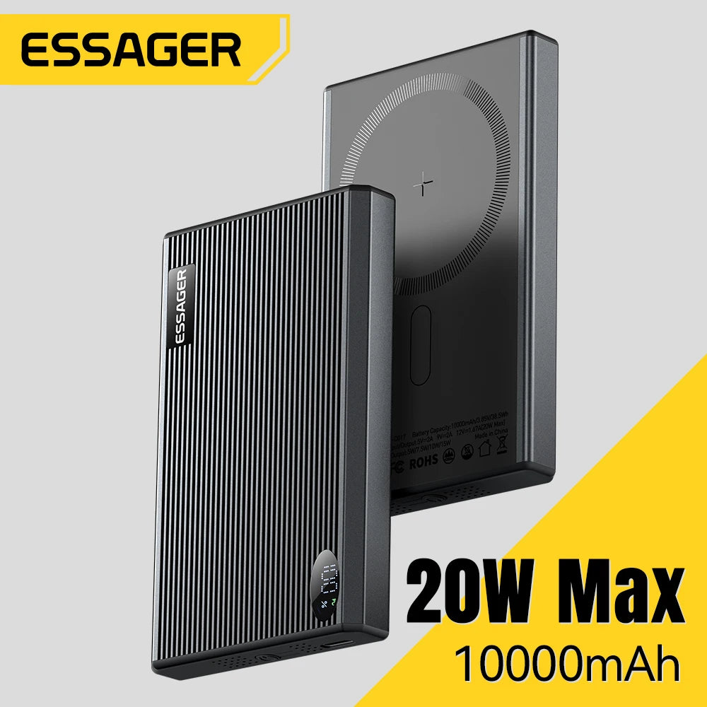 Essager Thin Wireless Power Bank Magnetic 20W 10000mAh Portable Fast Charging External Battery for Magsafe For iPhone16 15 14 13